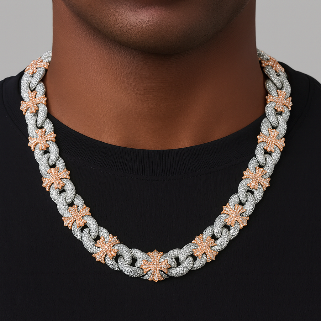 Chrome Heart Moissanite Chain 15mm 2 Tone Rose